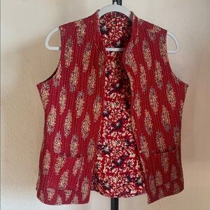 Red Boho Patterned Women's Vest Reversible